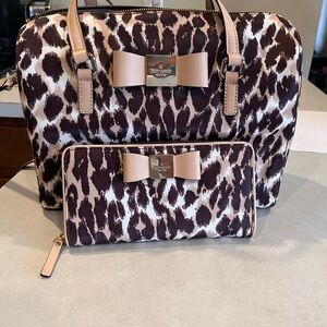 Kate Spade Black and White Leopard Satchel Set